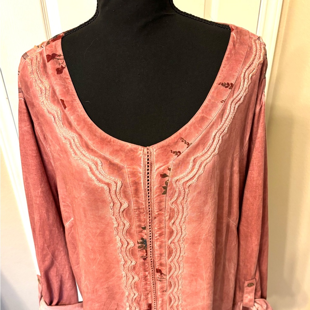 Ali Miles 3X Embroidered Pink Blouse shirt top Lagenlook Boho - Picture 13 of 14